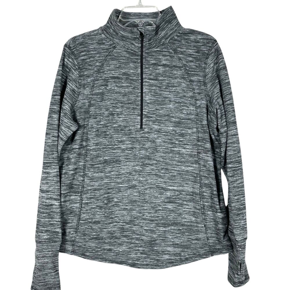 St. John’s Bay Womens Active Sweatshirt Sz M Gray Half Zip Thumb Hole Pockets